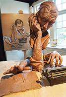 Ernest Hemingway sculpture and drawing